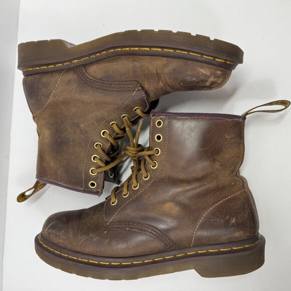 Dr Martens 1460 Brown Boots Crazy Horse Size 39 W8 M7 Yellow Laces - Picture 7 of 13
